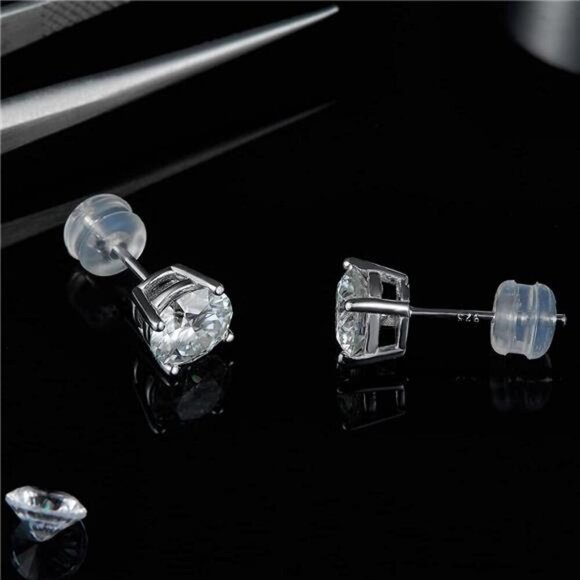 Moissanite Stud Earrings Lab Created Diamond 18K White Gold Plated 925 Silver - Picture 3 of 7